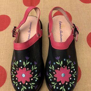 Hanna Anderson Black Hot Pink Leather Clogs Slip On Shoes Size 31 US 21.5